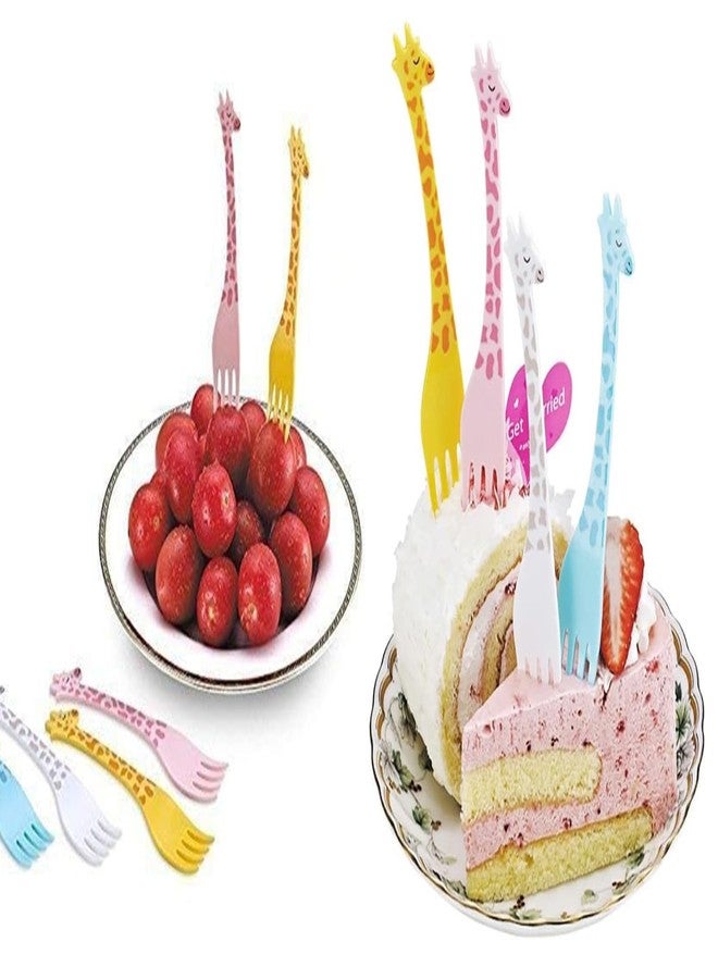 Ervio Giraffe Fruit Forks - Cute Cartoon Animal Plastic Food Picks for Children | Fun & Creative Tableware for Fruit, Noodles, Dessert | Bento Box & Lunch Box Forks | Pack of 12 - Image 1